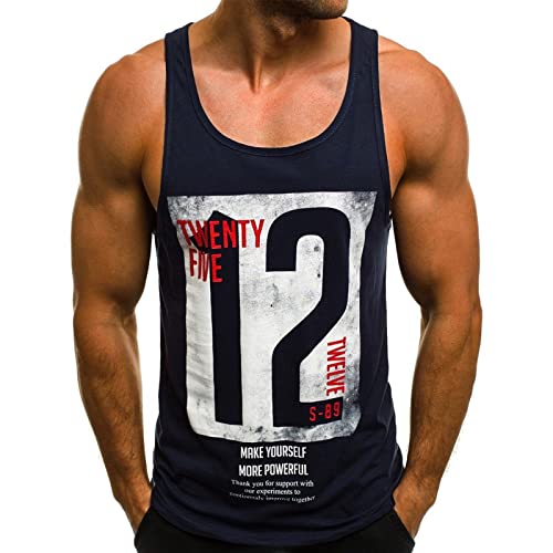 Voolga Herren Tank Top Sommer Ärmelloses Muskelshirt Workout Bodybuilding Fitness Trägershirt DunkelBlau L von Voolga