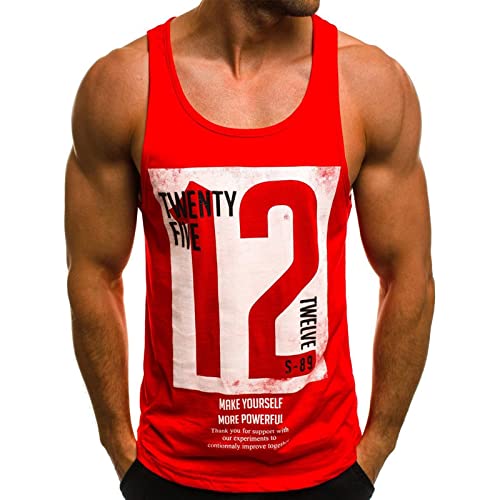 Voolga Herren Tank Top Sommer Ärmelloses Muskelshirt Workout Bodybuilding Fitness Trägershirt Rot L von Voolga