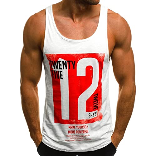 Voolga Herren Tank Top Sommer Ärmelloses Muskelshirt Workout Bodybuilding Fitness Trägershirt Weiß L von Voolga