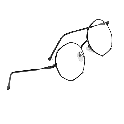 Voolga Klassische Retro Blaulichtfilter Brille, Polygon Brille Ohne Stärke Damen und Herren, Mode Fake Brille für Anti Blaulicht von Computer mit Metall Brille Beine (Black) von Voolga