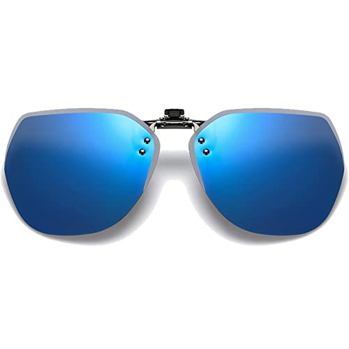 Voolga Sonnenbrillen Clip für Brillenträger, Leicht Randlose Flip up Sonnenbrille Herren Polarisiert, Polarisiert Clip Sonnenbrille ​für Autofahrer von Brillenträger (Blau) von Voolga