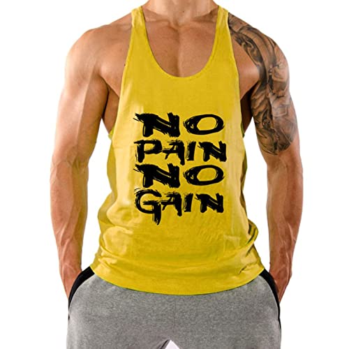 Voolga Tank Top Herren Ärmelloses Muskelshirt Athletic Tankshirt Bodybuilding Fitness Unterhemd Gelb L von Voolga