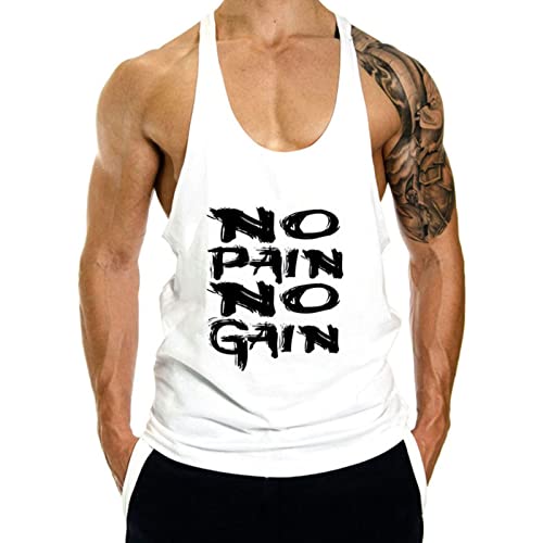 Voolga Tank Top Herren Ärmelloses Muskelshirt Athletic Tankshirt Bodybuilding Fitness Unterhemd Weiß L von Voolga