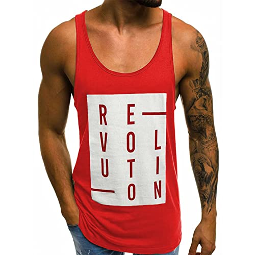 Voolga Tank Top Herren Bodybuilding Lässig Bodybuilding Muskelshirts Athletic Ärmelloses Shirt Fitnessstudio Stringer Tankshirt Rot M von Voolga