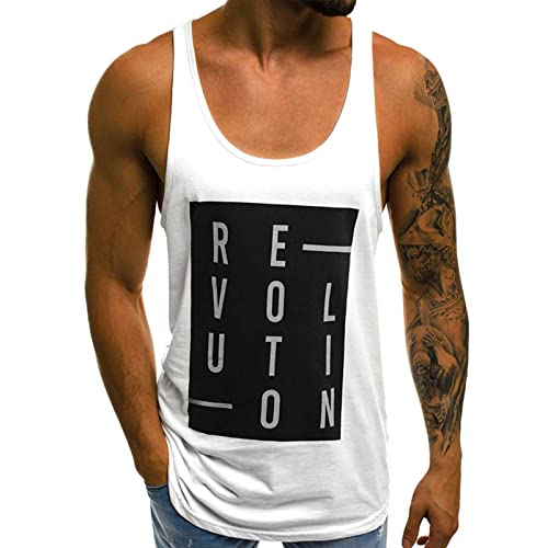 Voolga Tank Top Herren Bodybuilding Lässig Bodybuilding Muskelshirts Athletic Ärmelloses Shirt Fitnessstudio Stringer Tankshirt Weiß XXL von Voolga