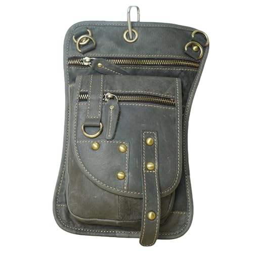 Vintage Leder Drop Leg Bag Multifunktionale Hüfttasche Crossbody Umhängetasche für Herren, 214-1SGY, 6.3Inches X 2.7 Inches X 10.2 Inches, Gürteltasche aus Leder im Vintage-Stil von Vooo4cc
