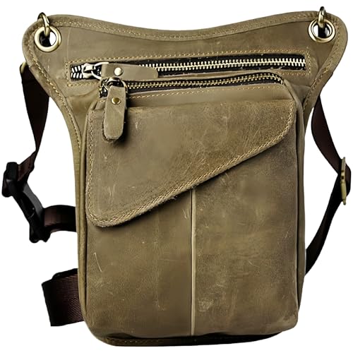Vintage Leder Drop Leg Bag Multifunktionale Hüfttasche Crossbody Umhängetasche für Herren, Green3, 6.3Inches X 2.7 Inches X 10.2 Inches, Gürteltasche aus Leder im Vintage-Stil von Vooo4cc