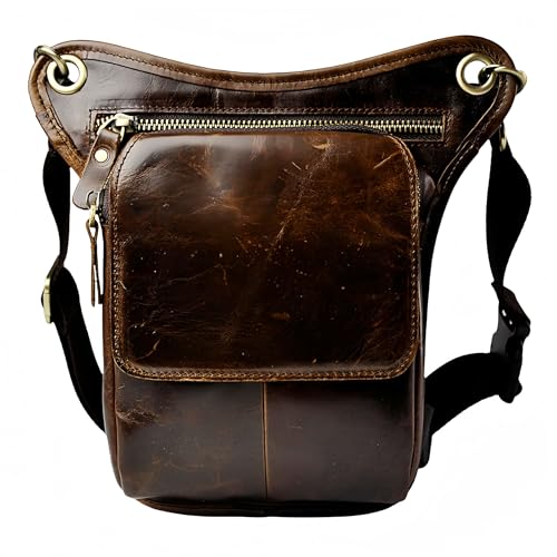 Vintage Leder Drop Leg Bag Multifunktionale Hüfttasche Crossbody Umhängetasche für Herren, Kaffee1, 6.3Inches X 2.7 Inches X 10.2 Inches, Gürteltasche aus Leder im Vintage-Stil von Vooo4cc