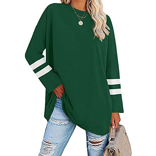 Voopptaw Damen Sommer Herbst Casual Rundhals Gestreift Langarm T-Shirt Damen Bequem Oversized Baseball T-Shirts Tunika Tops, #1 Grün, X-Large von Voopptaw