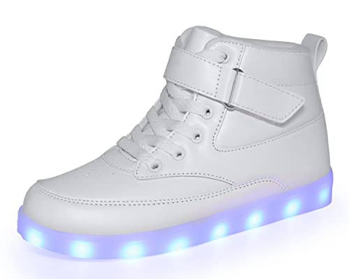 Voovix Kinder High-Top LED Licht Blinkt Sneaker-USB Aufladen LED Schuhe für Jungen und Mädchen(Weiß02,33) von Voovix