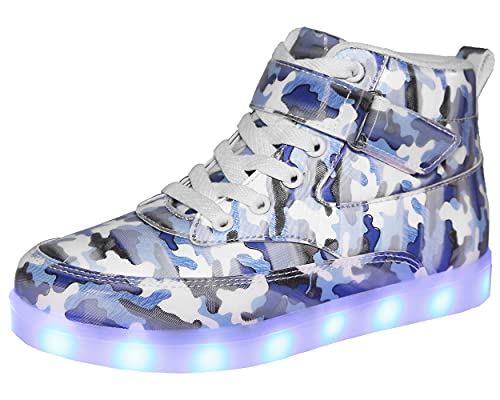 Voovix Kinder High-Top LED Licht Blinkt Sneaker mit Fernbedienung-USB Aufladen LED Schuhe für Jungen und Mädchen(C/blau,33) von Voovix