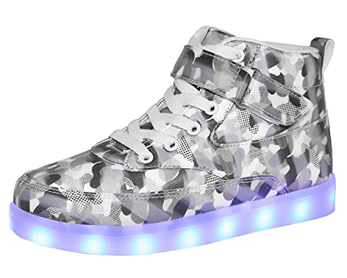 Voovix Kinder High-Top LED Licht Blinkt Sneaker mit Fernbedienung-USB Aufladen LED Schuhe für Jungen und Mädchen(C/grau,33) von Voovix