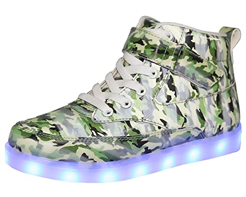 Voovix Kinder High-Top LED Licht Blinkt Sneaker mit Fernbedienung-USB Aufladen LED Schuhe für Jungen und Mädchen(C/grün,26) von Voovix