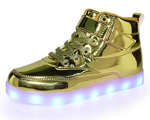 Voovix Kinder High-top LED Licht Blinkt Sneaker mit Fernbedienung-USB Aufladen Led Schuhe für Jungen und Mädchen (Gold,36) von Voovix