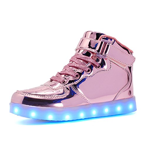 Voovix Kinder High-top LED Licht Blinkt Sneaker mit Fernbedienung-USB Aufladen LED Schuhe für Jungen und Mädchen (Rosa01,37) von Voovix