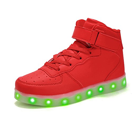 Voovix Kinder High-top LED Licht Blinkt Sneaker mit Fernbedienung-USB Aufladen LED Schuhe für Jungen und Mädchen (Rot,28) von Voovix