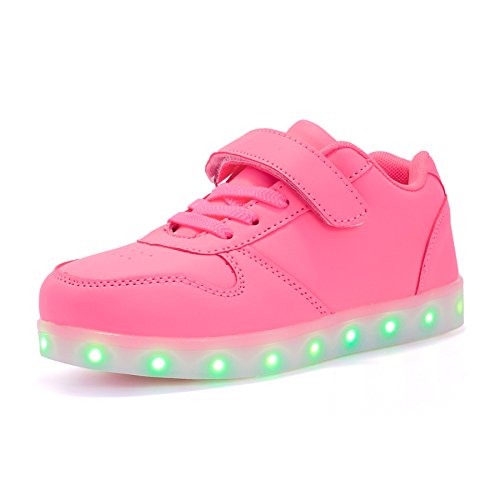 Voovix Unisex-Kinder Licht Schuhe mit Fernbedienung Led Leuchtende Blinkende Low-top Sneaker USB Aufladen Shoes für Mädchen und Jungen(Rosa,EU34/CN34) von Voovix