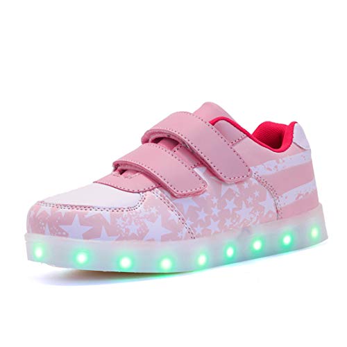 Voovix Unisex-Kinder Licht Schuhe mit Fernbedienung Led Leuchtende Blinkende Low-top Sneaker USB Aufladen Shoes für Mädchen und Jungen(Rosa/X,EU33/CN33) von Voovix