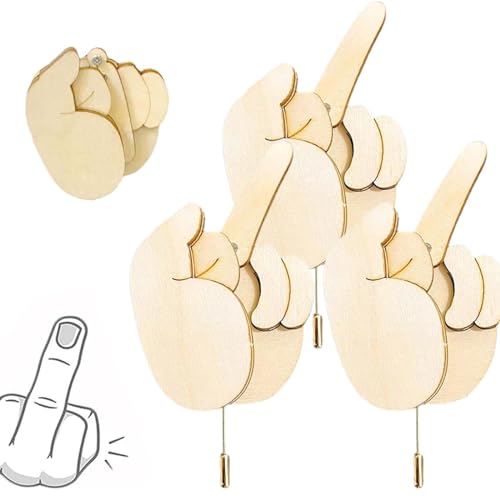Funny Wooden Finger Brooch,Middle Finger Pin DIY Kit,Flippable Middle Finger Pins Gag Gift for Men Women Boys,Wooden Flippable Middle Finger Pin Interactive Mood Expressing Pin (3PCS) von Vopetroy