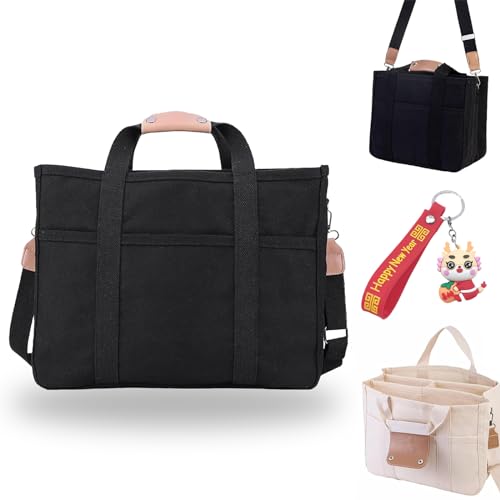 Moonelo Everything Bag,Moonelo Everything Tote Bag,Womens Multi Pocket Canvas Tote Bag with Compartments (Black,One Size) von Vopetroy