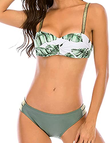 Voqeen Damen Bikini Set Push Up Strandmode Zweiteiliger Badeanzug mit Fein glitzernder Goldgürtel Klassischer Swimsuit von Voqeen