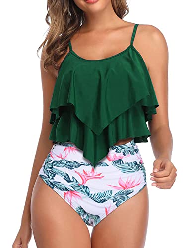 Voqeen Damen Bikini Set Rüschen High Waist Zweiteiliger Badeanzug Rüschen Bikinioberteil bedruckter Badehose von Voqeen