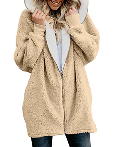 Voqeen Damen Kapuzenjacke mit Zipper Kapuzenpullover Fleece Oversize Sweatjacke Sweatshirt Warm Casual Winter Hoodie Mantel Oberteile mit Taschen von Voqeen