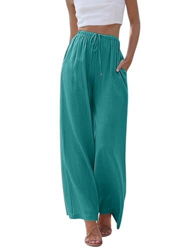 Voqeen Damen Sommer Leinenhose Casual Baumwolle Leinen Stoffhose Einfarbig Freizeithose High Waist Flowy weites Bein Strand Hose mit Taschen Voqeen Damen Sommer Leinenhose Casual Baumwolle Leinen Stoffhose Einfarbig Freizeithose High Waist Flowy weites Bein Strand Hose mit Taschen von Voqeen