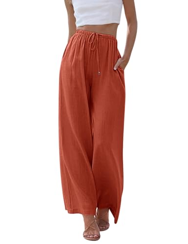 Voqeen Damen Sommer Leinenhose Casual Baumwolle Leinen Stoffhose Einfarbig Freizeithose High Waist Flowy weites Bein Strand Hose mit Taschen Voqeen Damen Sommer Leinenhose Casual Baumwolle Leinen Stoffhose Einfarbig Freizeithose High Waist Flowy weites Bein Strand Hose mit Taschen von Voqeen