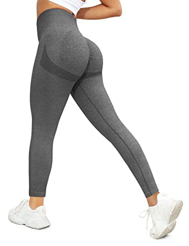 Voqeen Damen Sports Leggings Hohe Taille Blickdicht Sporthose Yogahose Laufhose mit Bauchkontrolle Slim Fit Scrunch Butt Fitnesshose Booty Push Up Tights für Radfahren Sport Yoga Fitness(Grau,S) von Voqeen