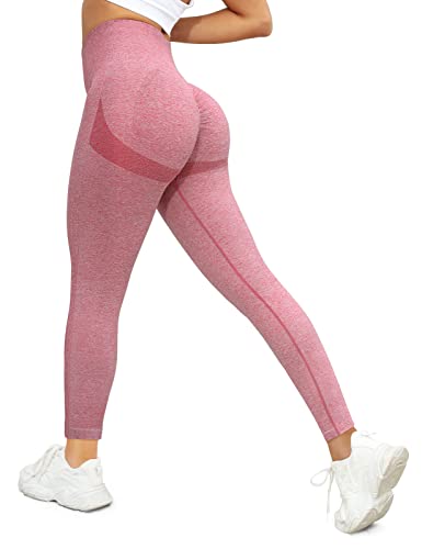 Voqeen Damen Sports Leggings Hohe Taille Blickdicht Sporthose Yogahose Laufhose mit Bauchkontrolle Slim Fit Scrunch Butt Fitnesshose Booty Push Up Tights für Radfahren Sport Yoga Fitness(Rosa,L) von Voqeen