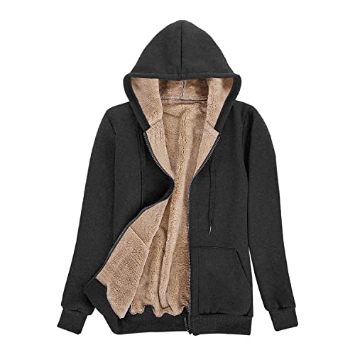 Voqeen Damen Sweatjacke mit Zipper, Kapuzenpullover mit Fleece gefütterte, Warm Basic Fleecejacke, Causal Kapuzenjacke, Winter Sweatjacke, Outdoor Hoodie Fleecepullover von Voqeen