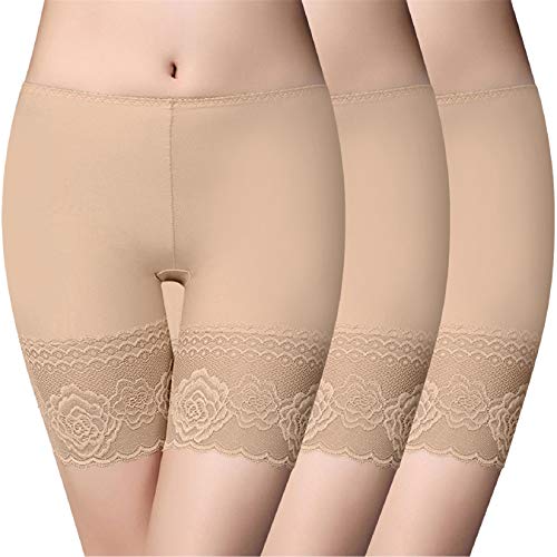 Voqeen Damen Unterhose Unter Rock Kurz Hose Miederpants Miederhose Miederslip Nahtlose Unterwäsche mit Spitze Anti-Chafing Panties Hipsters Boyshort Slip Kurze Leggings Yoga Shorts(Beige,XL) von Voqeen