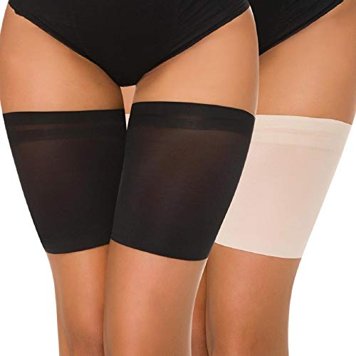 Voqeen Elastische Oberschenkelbänder Damen Socken Schenkel Band Oberschenkel Strumpfband Thigh Bands Oberschenkelband Anti-chafing Anti-rutsch Nicht Scheuern Verhindern Reibung(Schwarz+Beige,73-77cm) von Voqeen