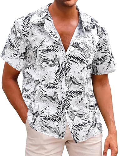 Voqeen Hawaiihemden Herren Funky Hawaii Shirt Kurzarm Lässig Button Down Baumwolle Tropisch Aloha Bedruckter Hemden for Reise Party Urlaubs von Voqeen