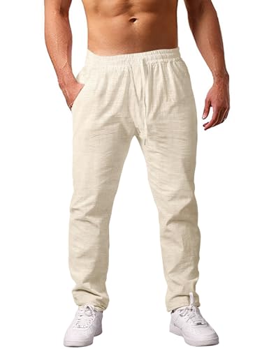 Voqeen Herren Hose Lang Leicht Sommerhose Casual Freizeithosen Loose Fit Hose für Alltag Urlaub von Voqeen