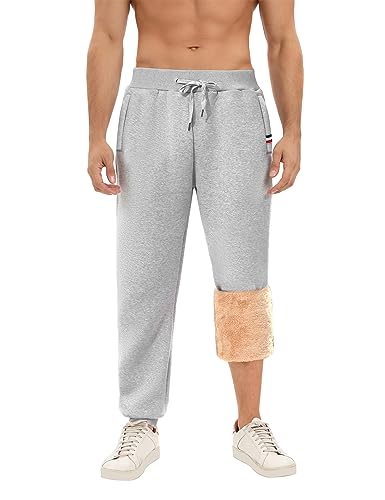 Voqeen Herren Jogginghose Warme Sporthose mit Reißverschluss Taschen Freizeithose Herren lang Sweatpants Kordelzug Warme Winter Hose Sherpa Fleece Gefüttert von Voqeen