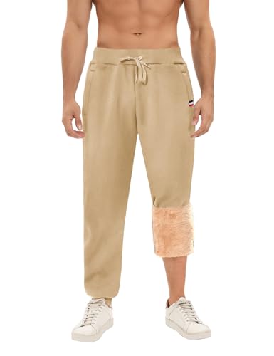 Voqeen Herren Jogginghose Warme Sporthose mit Reißverschluss Taschen Freizeithose Herren lang Sweatpants Kordelzug Warme Winter Hose Sherpa Fleece Gefüttert von Voqeen