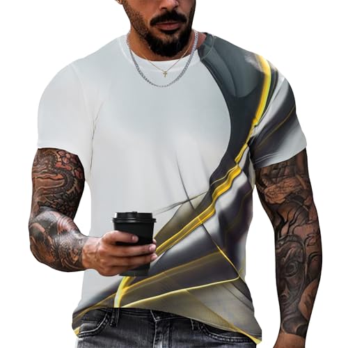 Voqeen Herren T Shirt Rundhalsausschnitt Männer T-Shirt Farbverlauf gedruckt T-Shirts Regular Fit Kurze Ärmel Tops für Herren Casual Sommer Streetwear Leichtgewicht Workout Basic Tshirt für Urlaub von Voqeen