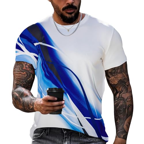 Voqeen Herren T Shirt Rundhalsausschnitt Männer T-Shirt Farbverlauf gedruckt T-Shirts Regular Fit Kurze Ärmel Tops für Herren Casual Sommer Streetwear Leichtgewicht Workout Basic Tshirt für Urlaub von Voqeen