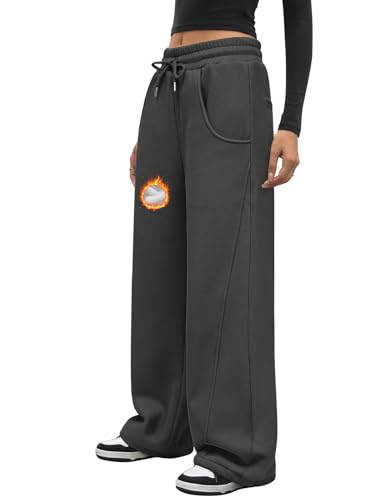 Voqeen Jogginghose Damen Weite Bein Casual Elastische Sweatpant Jogger Baggy Y2K Freizeithose Smit Taschen Trainingshosen Streetwear von Voqeen