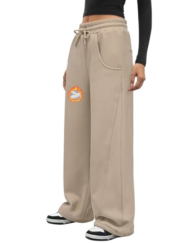 Voqeen Jogginghose Damen Weite Bein Casual Elastische Sweatpant Jogger Baggy Y2K Freizeithose Smit Taschen Trainingshosen Streetwear von Voqeen