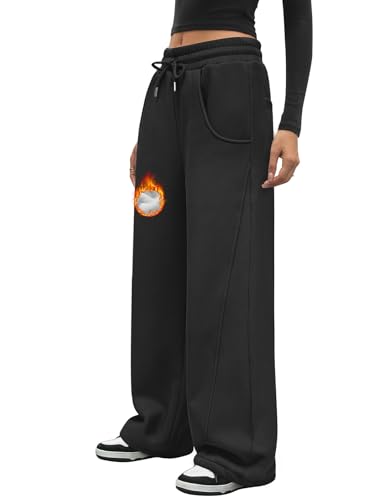 Voqeen Jogginghose Damen Weite Bein Casual Elastische Sweatpant Jogger Baggy Y2K Freizeithose Smit Taschen Trainingshosen Streetwear von Voqeen