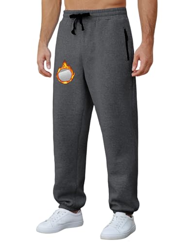 Voqeen Jogginghose Herren Baggy Jogginghose Winter Fleece Atmungsaktive Sporthose mit Reißverschlusstasche und Gummizug in der Taille Sportlich Laufhose von Voqeen