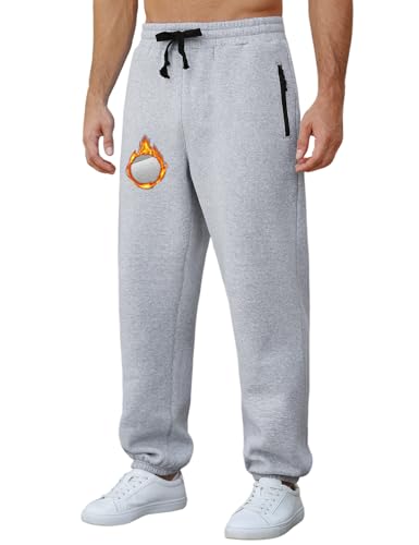 Voqeen Jogginghose Herren Baggy Jogginghose Winter Fleece Atmungsaktive Sporthose mit Reißverschlusstasche und Gummizug in der Taille Sportlich Laufhose von Voqeen