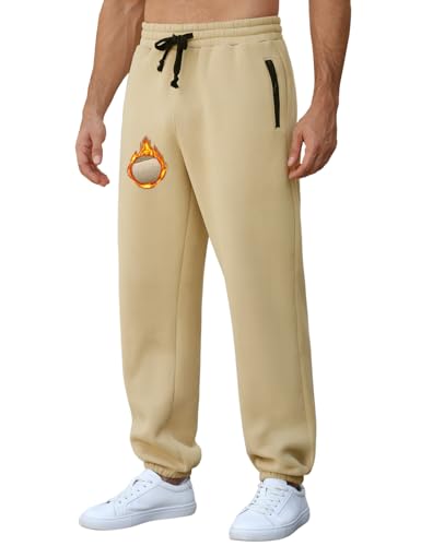 Voqeen Jogginghose Herren Baggy Jogginghose Winter Fleece Atmungsaktive Sporthose mit Reißverschlusstasche und Gummizug in der Taille Sportlich Laufhose von Voqeen