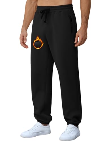 Voqeen Jogginghose Herren Baggy Jogginghose Winter Fleece Atmungsaktive Sporthose mit Reißverschlusstasche und Gummizug in der Taille Sportlich Laufhose von Voqeen
