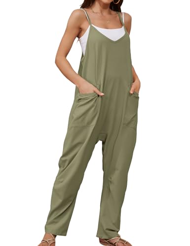 Voqeen Jumpsuit Damen Latzhose Arbeitshose Sommer Locker Trägerhose Overalls Ärmellose Spaghetti Strap Strampler mit Große Taschen von Voqeen