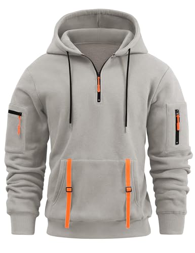 Voqeen Kapuzenpullover Herren Quarter Zip Drawstring Fleece Hoodie Langarm Causal Sweatshirt mit Reißverschluss Loose Fit 1/4 Zip Sport Trainingsanzug Top mit Känguru-Taschen von Voqeen