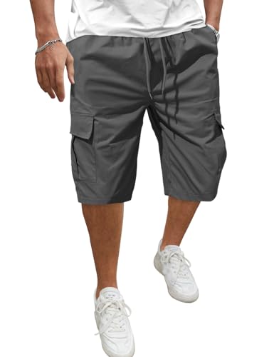 Voqeen Kurze Hosen Herren Cargo Shorts Casual Baumwolle Kordelzug Cargohose Sommer Freizeithose Elastische Taille Stretch Shorts mit Taschen von Voqeen